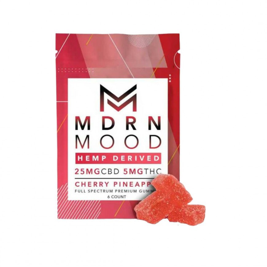 Sachets Gummies Ananas Cerise 25mg CBD / 5mg THC - MDRN MOOD